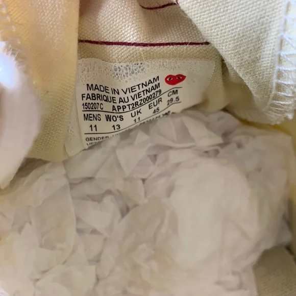Converse Comme Des Garcons Play White Canvas Mens 11 / Womens 13 - Picture 6 of 7
